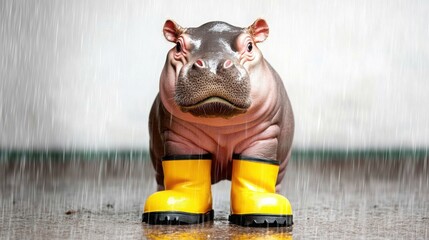 Snarky Baby Hippo in Oversized Yellow Boots