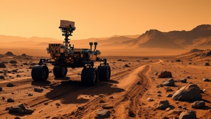 Mars rover on a planet surface