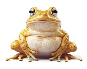 Chubby Frog with Splayed Legs Sitting on White Background Amusing Overweight Animal Concept