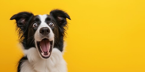 A Border Collie looking shocked with an exaggerated expression and open mouth