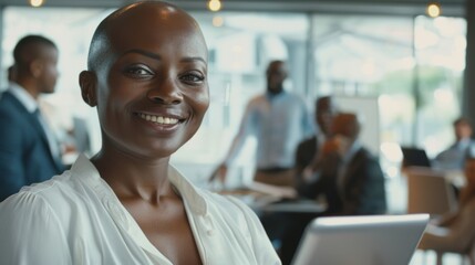 Professional group collaborating in a meeting, utilizing digital devices while reviewing documents and planning a project with a focus on diversity in the workplace