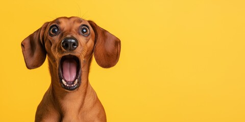 A Dachshund looking shocked with an exaggerated expression and open mouth.