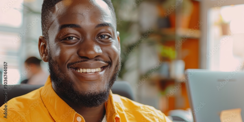 Poster customer support representative assisting clients with inquiries, showcasing a positive attitude whi