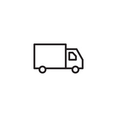 A line drawing of a delivery truck, ready for transport. A simplified line illustration of a delivery truck, emphasizing its boxy shape and wheels. Editable icon.