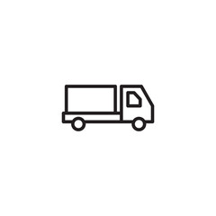 A line drawing of a delivery truck, ready for transport. A simplified line illustration of a delivery truck, emphasizing its boxy shape and wheels. Editable icon.