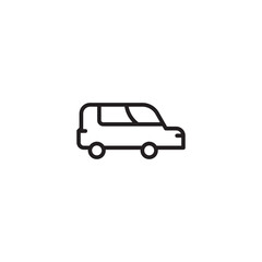Fototapeta premium A line drawing of a van, ready for transport. A simplified line illustration of a van, emphasizing its boxy shape and multiple windows. Editable icon.