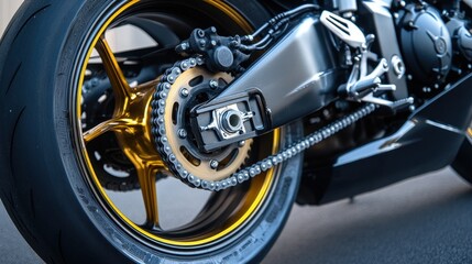 Powerful chrome motorcycle wheel, ready to hit the road