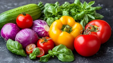 Healthy Eating Concept: Fresh and Healthy Organic Vegetable Produce,Colorful Salad Ingredients