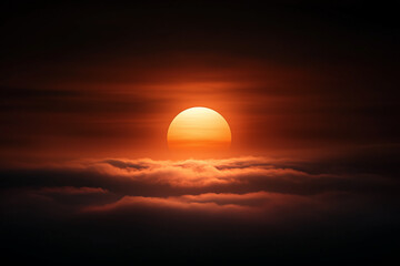 Obraz premium Vibrant Red Sun Setting Above Clouds