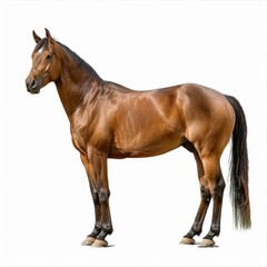 Obraz premium Beautiful chestnut horse standing sideways with its head turned towards the viewer