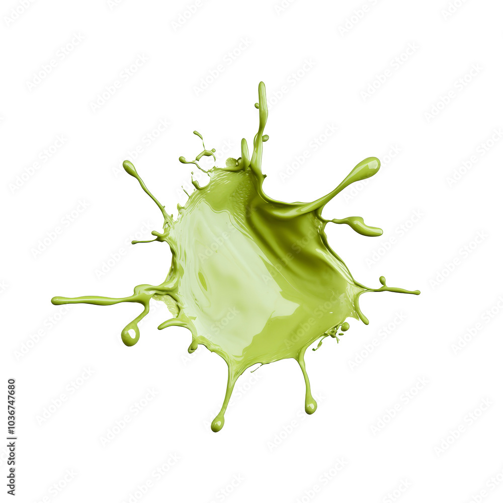 Poster vibrant green paint splash isolated on a clean transparent background, creating an artistic and dyna