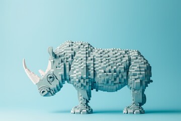 Naklejka premium Rhino made out of plastic building blocks. Ai generative art