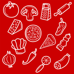 Set Pizza Hand Drawn Doodle Collection.