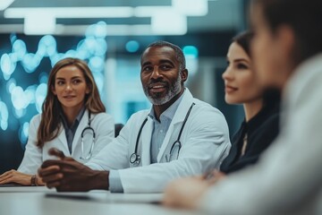 Medical team interacting at a meeting in boardroom, Generative AI