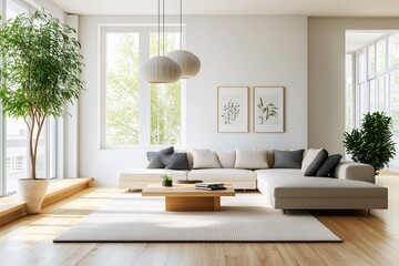 Fototapeta premium Capture a spacious living room with a neutral color