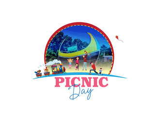 Isolated vector illustration logo of Picnic, Day-out, Family Day, Fun Logo, Vacation Event, Travel Day Logo, Happy joy fun together love creative concept theme mnemonic typography lettering 