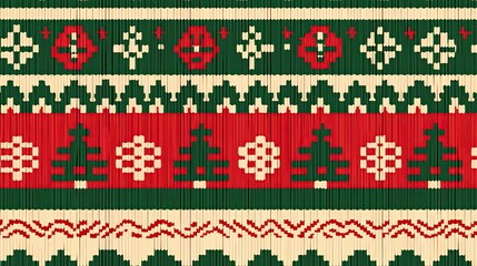 A Christmas sweater pattern with red, green, and white colors