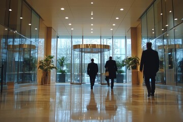 People walking in office entrance hall, Generative AI