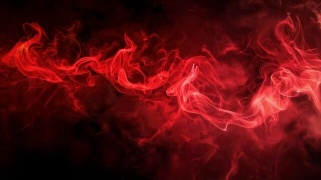 Trail of red smoke swirls and flows against a dark background, creating a vivid contrast and giving an impression of fiery energy in motion.