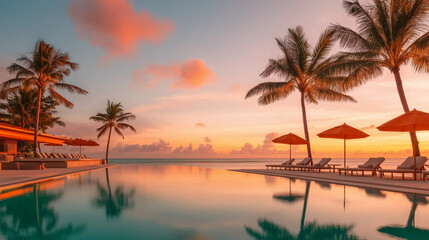 Obraz premium Tropical Sunset at Luxury Infinity Pool