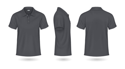 Polo shirts of charcoal grey color mockup realistic vector illustrations set. Casual style for men template 3d model on white background