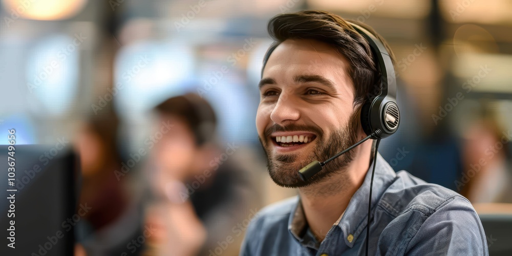 Poster support and communication with a consultant using a headset in an office setting. engaging with a ch