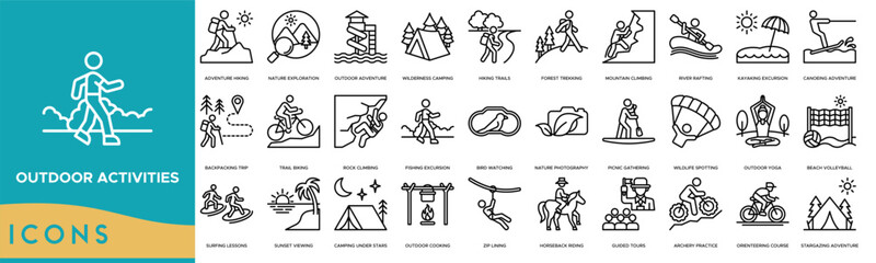 Outdoor Activities icon. Adventure Hiking, Nature Exploration, Outdoor Adventure, Wilderness Camping and Hiking Trails