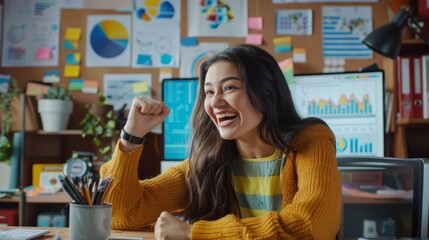 Celebration of success in business with a focus on achievements in marketing, highlighting excitement from positive feedback, growth metrics, and increased bonuses