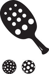 Modern Black and White Icon of Pickleball Bat with Ball Vector Design