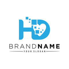Obraz premium letter hd Heart Tech logo design element vector template