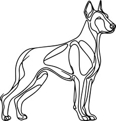 Black Line Art Style Doberman Dog Calm Walking Pose Hand Drawn Illustration