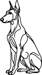 Black Line Art Style Doberman Dog Calm Standing Pose Hand Drawn Illustration