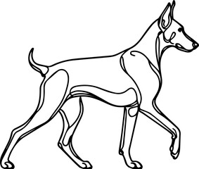 Black Line Art Style Doberman Dog Calm Walking Pose Hand Drawn Illustration