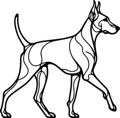 Black Line Art Style Doberman Dog Calm Walking Pose Hand Drawn Illustration