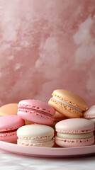 Obraz premium Deliciously Colored Macarons Styled Elegantly on a Soft Pink Plate