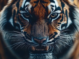 Fierce Looking Tiger Asserting Its Dominance with Piercing Eyes and Open Mouth
