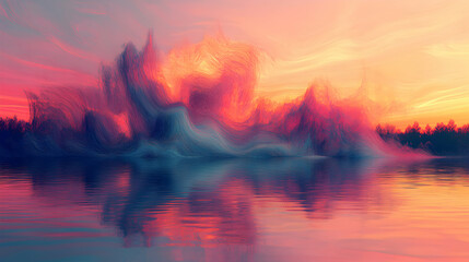Fototapeta premium Spectacular Sunset Reflections Over Calm Waters in Vibrant Color Palette