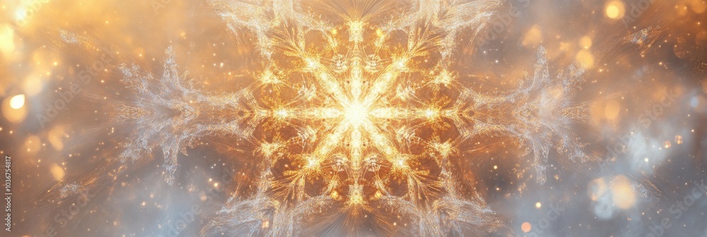 Poster elaborate snowflake-inspired geometric shapes radiate warmth, creating a captivating contrast agains
