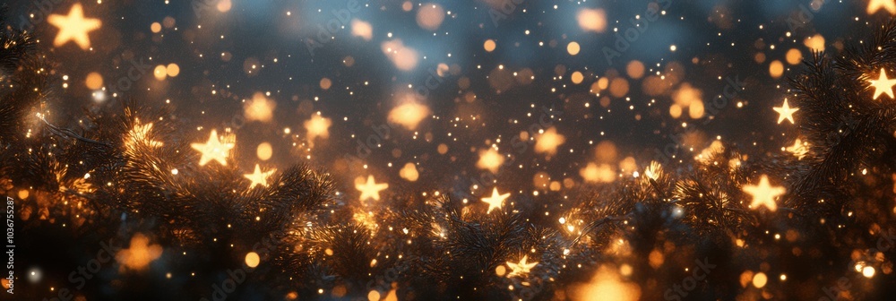 Poster the night sky sparkles with a beautiful display of abstract christmas lights, creating a festive atm