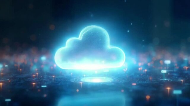 interconnected nodes, symbolizing cloud computing and data networks in technology.
