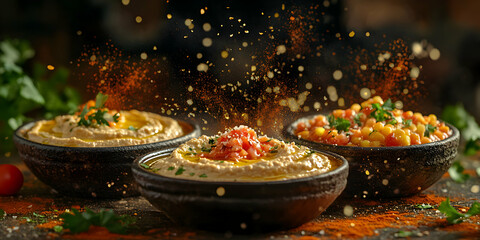 Delicious Dips and Spreads with Fresh Ingredients and Vibrant Colors