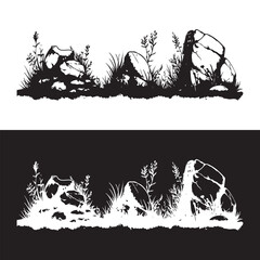 Obraz premium Whimsical Hand-Drawn Grass and Rocks Landscape in Vector Style