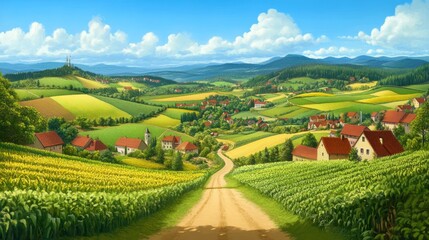 Modern Countryside Landscape with Vibrant Details
