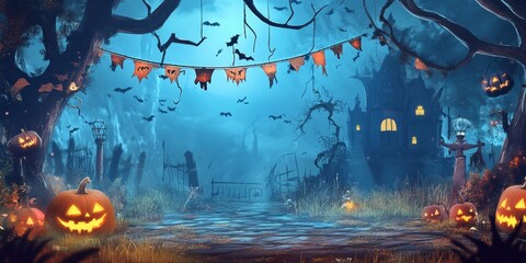Fototapeta premium A fun Halloween party invitation with banners. Perfect for a poster or greeting card