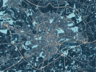 Painterly Style City Map of Norwich, the United Kingdom in a Blue Color Scheme.