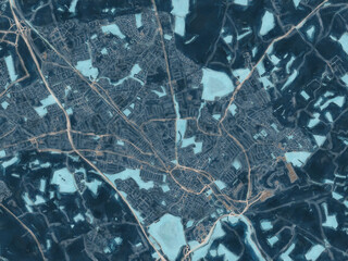 Painterly Style City Map of Luton, the United Kingdom in a Blue Color Scheme.