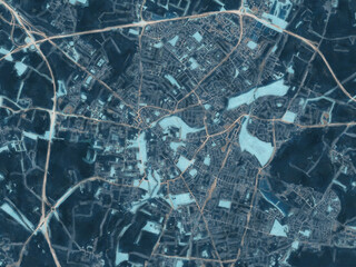 Painterly Style City Map of Cambridge, the United Kingdom in a Blue Color Scheme.