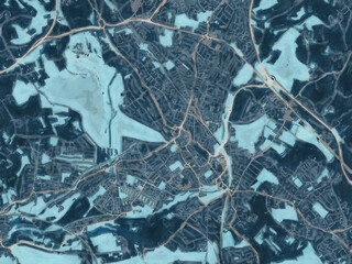 Painterly Style City Map of Watford, the United Kingdom in a Blue Color Scheme.