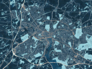 Painterly Style City Map of Ipswich, the United Kingdom in a Blue Color Scheme.