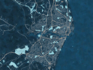 Painterly Style City Map of Lowestoft, the United Kingdom in a Blue Color Scheme.